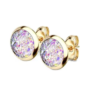 Rainbow Aurora Druzy Set Gold PVD Earrings