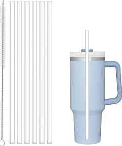 6 Pack Reusable Replacement Straws for 30oz 40oz Tumblers with Cleaning Brush, Clear Plastic Drinking Straws for Cups