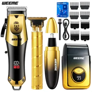 4pcs Hair Grooming Kit for Men (Blue/Golden) – Electric Clipper/Razor/Trimmers | Rechargeable Adjustable Length |  Safe & Easy to Use, Powerful Motor for Precise Trimming |  Home/Travel & Beard Maintenance | Perfect Gift for Him | Hair Clippers Set