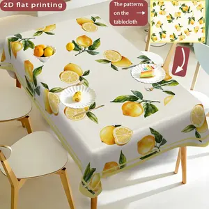 Lemon Fruit Print Tablecloth, Polyester Washable, Kitchen Dining Outdoor Picnic Garden Party Decorative Cloth