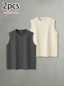 Available in multi-pack options. Men’s casual minimalist tank top with a loose fit—comfortable, breathable, skin-friendly, and versatile. Ideal for summer casual everyday wear and sports/fitness; sleeveless men’s tank top.summervibes
