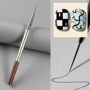 YOKEFELLOW Nail Art Brush for Creating Smooth Long Lines and Minimalist Nail Art Details Premium Custom Nylon Bristles 12*0.1*0.1mm Ultra-Fine Brush Head Nail Art Liner Brush Needle-Tube Design with Color-Coded Rings Geometic Grids EA06 Liner-L