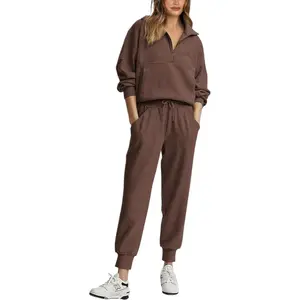 Womens 2 Piece Outfits Long Sleeve Half Zip Sweatsuits with Pockets Pullover Lounge Set Clothes Womenswear Can be used with raincoat