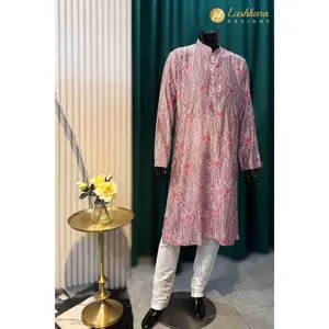 Lushkara Mauve Pink Printed Mens Kurta Set