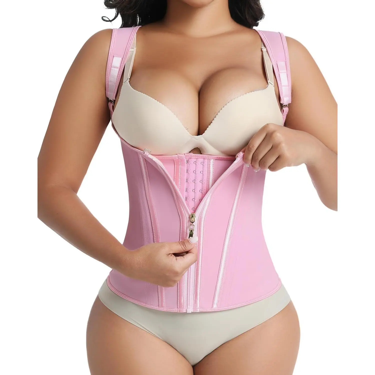 POP CLOSETS Waist Trainer for Women Apricot Basic Minimalist Faja Body Shaper Corset for Tummy Control Workouts Shapewear Compression Apricot