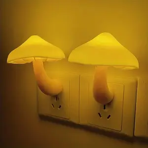 Mushroom Shape Night Sensor LED Night Light |   Fantasy Mushroom World, Automatic Sensor Light Touch, Colorful Changing Colors, Bedside Lamp, Suitable for Hallway, Bedroom, Living Room, Vintage Metal End, Plastic Shade, Moire Pattern, Yellow Color
