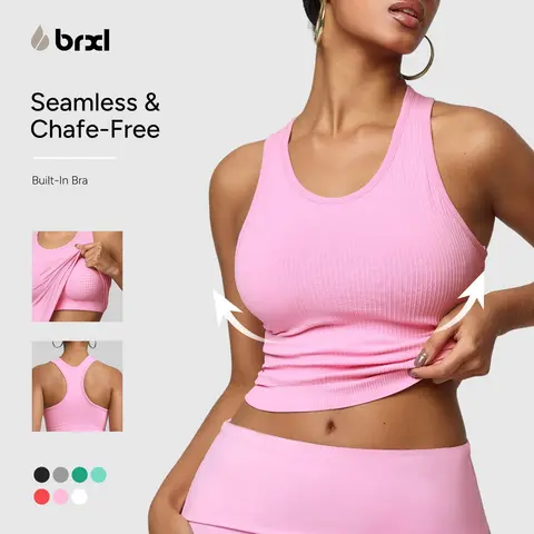 BRXL Women's Seamless Racerback Workout Tank Top with Built-in Bra - Athletic Training Tops, Exercise Activewear, Fitness Vest Shirt, Quick Dry, Sporty Chic for Gym Yoga