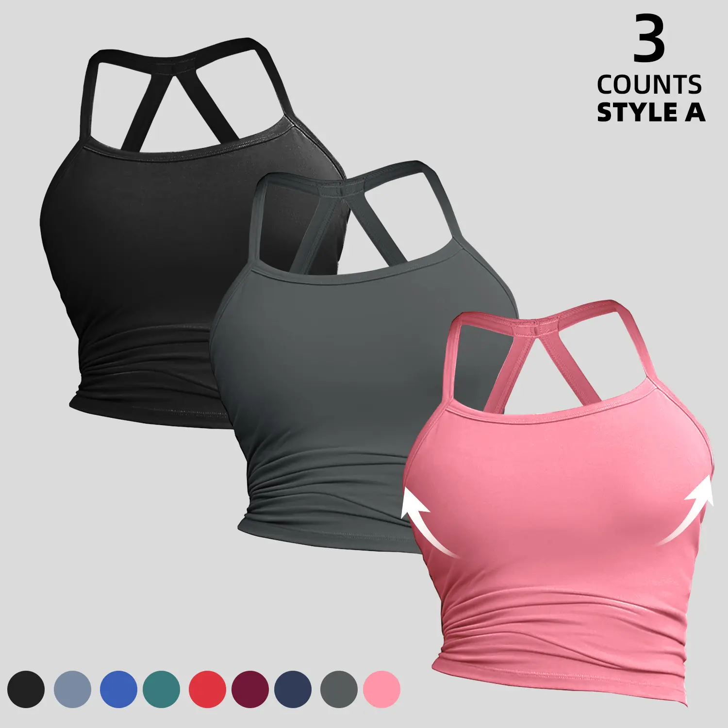 3 pcs - Style A-Black-Gray-Coral Pink