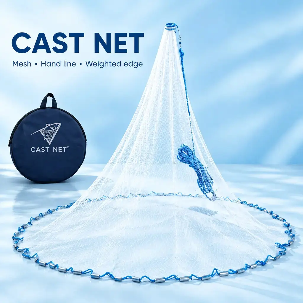 FlyFishingTok Saltwater Fishing Cast Net, Handmade Nylon Throw Net with Real Zinc Sinkers, 3/8 Inch Mesh for Bait Fish and Shrimp, Heavy Duty, 4FT–6FT Radius