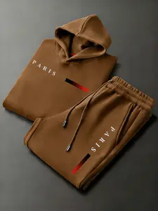 Men's Paris letter printed hoodie and drawstring sweatpants set