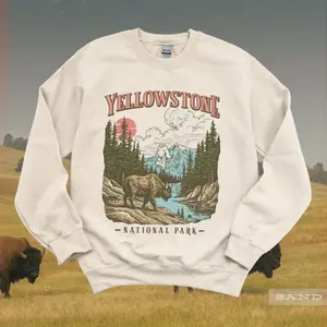 Vintage Yellowstone Sweatshirt, Retro US National Park Sweater, Trendy Rustic Granola Girl, Oversized Top, Gorpcore Boho Forestcore Clothes