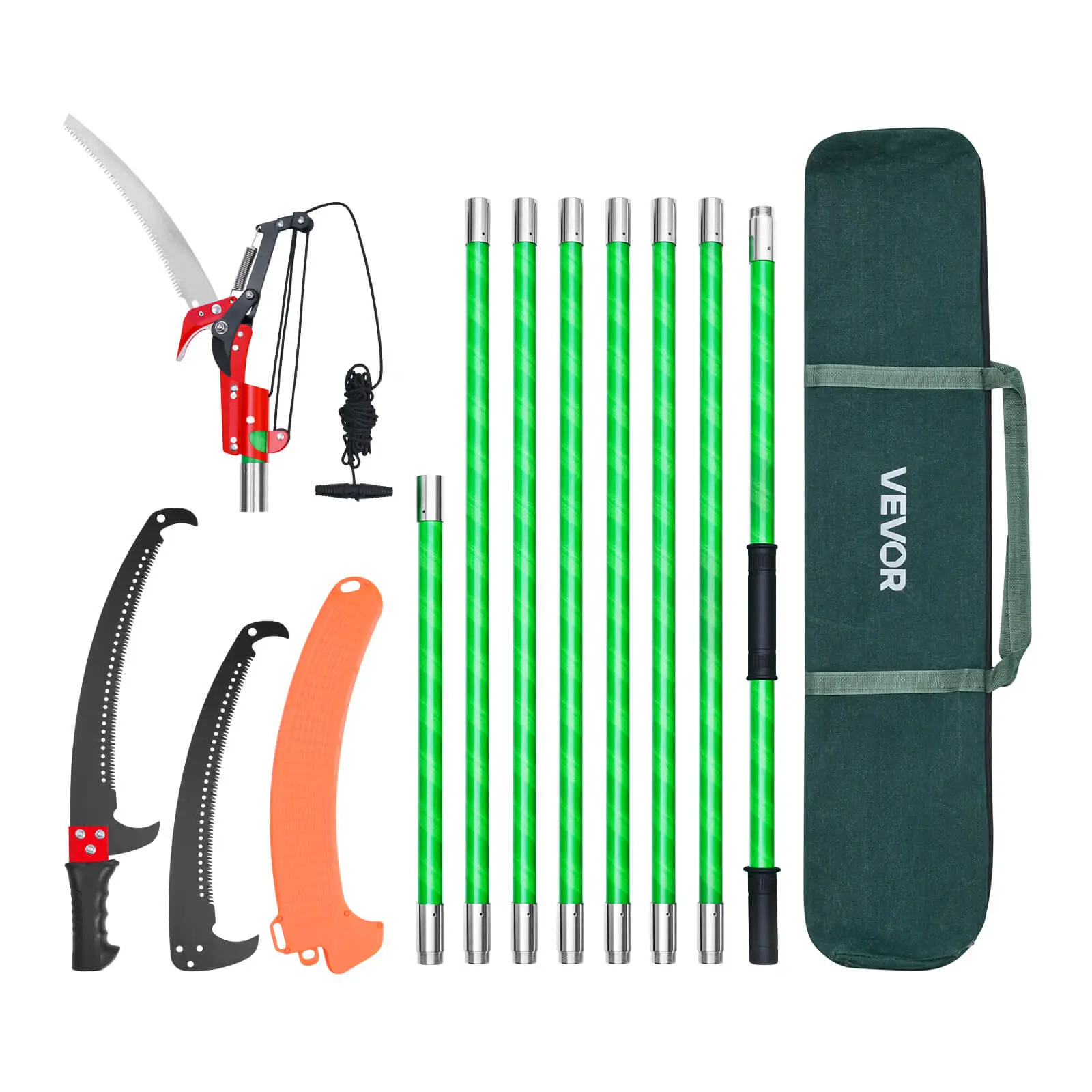 【FathersDayGift】VEVOR Manual Pole Saw,  , 3.87-27 ft Extendable Pole Tree Pruner with Scissors, Sharp 65Mn Steel Blade, Lightweight Fiberglass Handle Pole, for High Branch Trimming, Pruning Tool for Palms and Shrubs