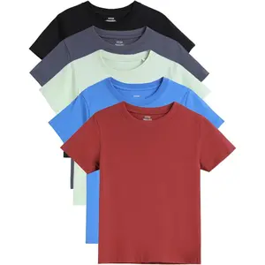 5 Pack Boys T-Shirts Short Sleeve Soft Cotton Crewneck Solid Basic Shirts Kids Tees Casual Summer Tops 5-13 Years