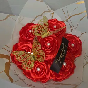 Handmade Rose Bouquet with Gold Butterflies and Pearls – Ideal for Celebration Gifts
