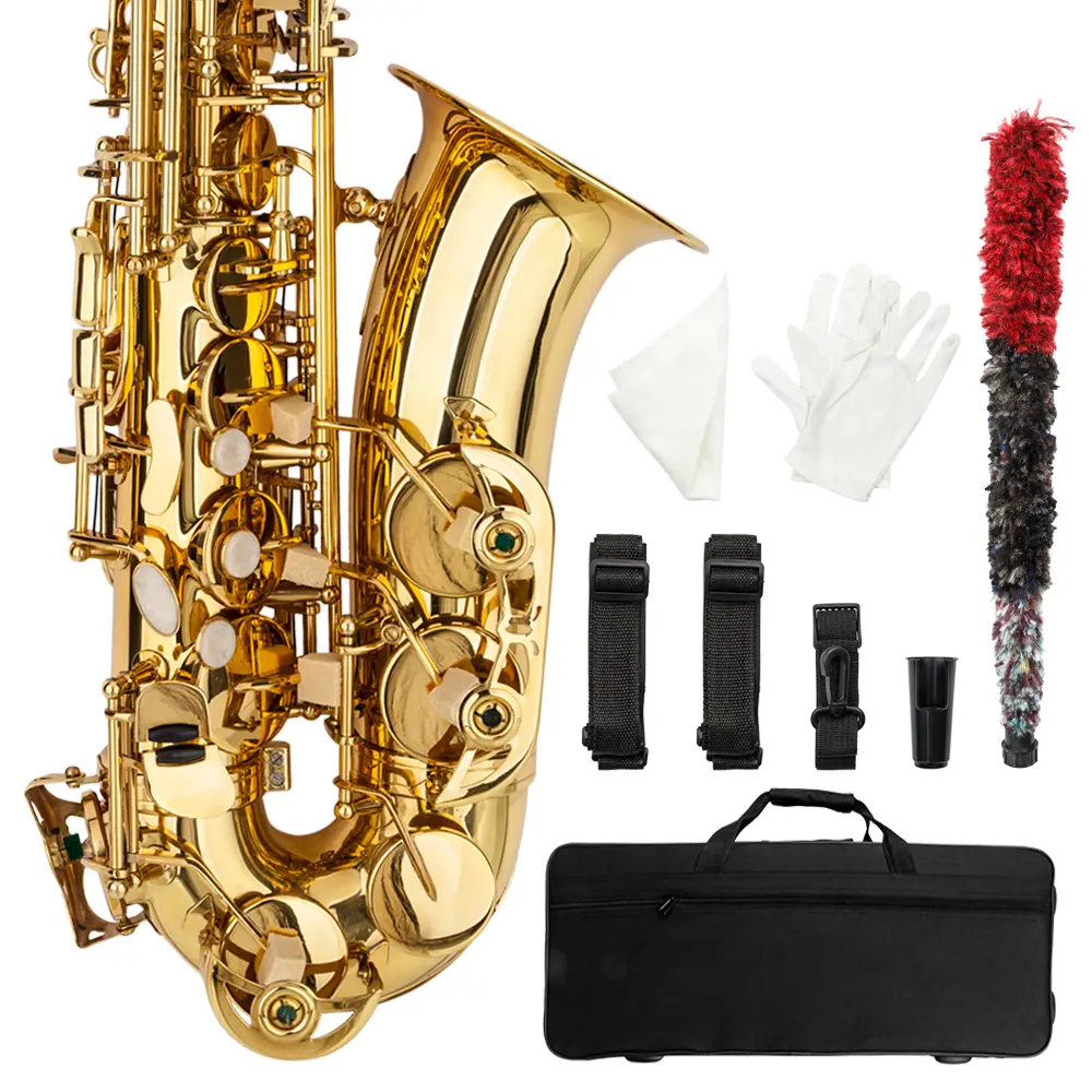 Flower Dance Mid-Range Drop E Lacquered Alto Saxophone - 26.4 Inches, High-Quality Brass Body, Carved Tube, Golden Painted Finish, Wind Instrument for Jazz, Rock, Classical Music