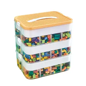 Building Block Storage Box, 1 Count 3-layer Stackable Storage Game Box with Lid, Multi-compartment Plastic Sorting Container, Organizer