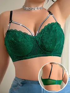 Women's Plus Size Lace Bralette Wireless Push-Up Bra with Buckle, Comfortable Medium Support, All-Season Casual Style, Plain Pattern, Lingerie