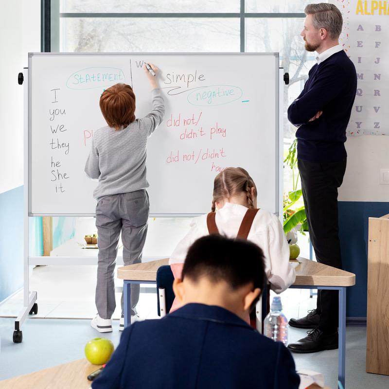 Rolling Whiteboard Double Sided , Magnetic White Board Dry Erase 46"x32" on Wheels, Dry Erase Board with Stand for School, Office and Home, Silver Aluminium Frame