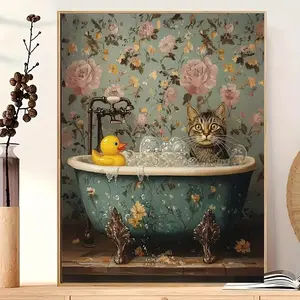 Funny Cat Bathroom Wall Art Poster, Cute Bathing Cat Canvas Print, Dopamine Aesthetic Decor for Bedroom, Bathroom & Apartment home backyard hall Light Up Rose and Heart Necklace Set religious