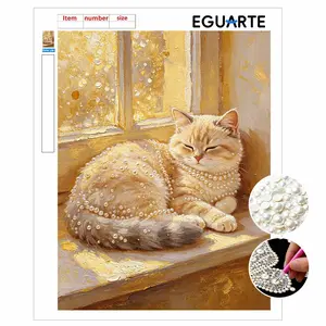 DIY Pearl Painting Kit, Cute Cat Design Wall Art Decor, Mosaic Cross Stitch Set, Pearl Puzzle Gift, Home Decoration, Friend Memorial Present