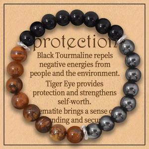 Handmade Triple Protection Bracelet Unisex Style Tiger Eye Stone Iron Gallstone Bracelet Mother's Day, Couple Bracelet Vintage Beads Bracelet Gift