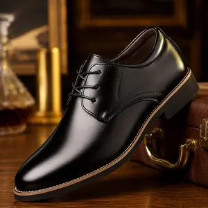 YANXIANSHOES Men's Classic Oxfords - Leatherette, Closed-Toe, Elegant, All-Black Formal Shoes for Office Meetings, Sleek Professional Style, Leatherette Formal Shoes