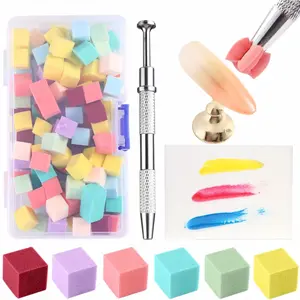 100Pcs Soft Nail Sponges Mini Nail Art Sponges With Grabbing Pen Colorful Aura Nail Sponge Set Brush for Gel Nails Gradient Sponge With Disposable Gel Polish Palette Paper