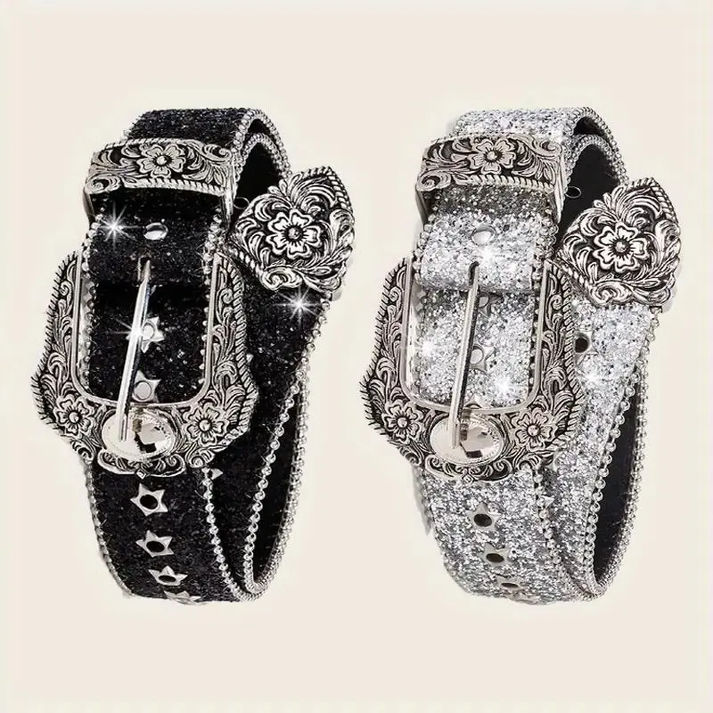 Hip Hop Rhinestone Y2K Belts Trendy Solid Color Sparkling Belt Cowboy Cowgirl Jeans Pants Belt For Women daily uses