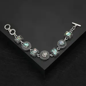 Women Bracelet Abalone Shell Titanium Steel Three-ring Adjustable