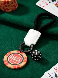 🎲 Lucky Strike Casino Chip Dice Keychain | Ceramic Poker Charm with Braided Strap, TikTok Viral Y2K Streetwear Bag Accessory, Ideal Birthday/Christmas Gift for Gamers