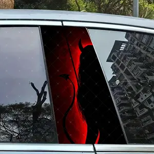 2pc Demon Shadow Car B-Pillar Sticker, Vinyl Protection Decal, Easy Peel & Stick, Sunproof Waterproof Scratch-Resistant, Car Decoration, Universal Car Sticker