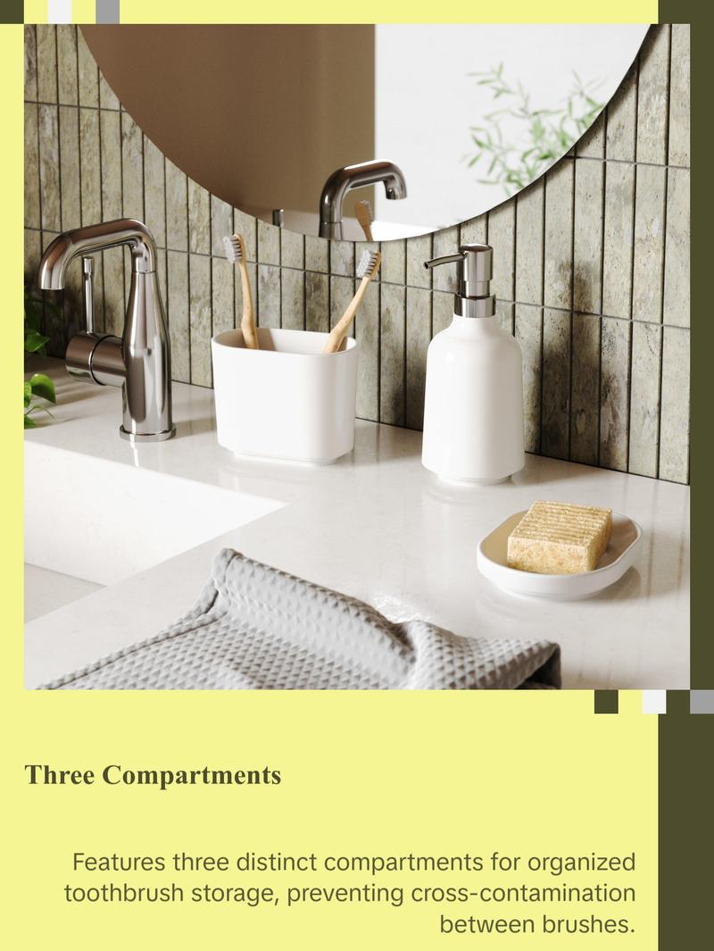 Umbra Step Toothbrush Holder, 3 Compartments, Durable Melamine, Modern Bathroom Accessory - 1 Pack Accessory Household Box Glossy