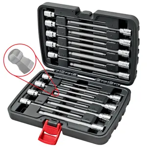 CARBYNE 18 Piece Extra Long Ball End Hex (Allen) Bit Socket Set | SAE & Metric, S2 Steel Bits, CrV Sockets, Corrosion Resistance, Durable Storage Case | 1/8''-3/8'' SAE / 3mm-10mm Metric, 3/8" Dr.