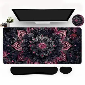 Pink Black Mandala XXL Gaming Mouse Pad – Large Extended Desk Mat 35x16 Inch Non-Slip