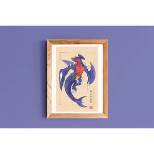 Outrage Garchomp Pokemon Print Poster Pokemon Decor Ukiyoe Wall Art Dragon Anime pkm Home Decor