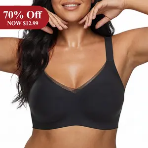 Women's Jelly Bra No Underwire Seamless Push Up Plus Size Bra with Soft Support V Neck Lace Bras Comfortable Wireless T-Shirt Everyday Bras Wings