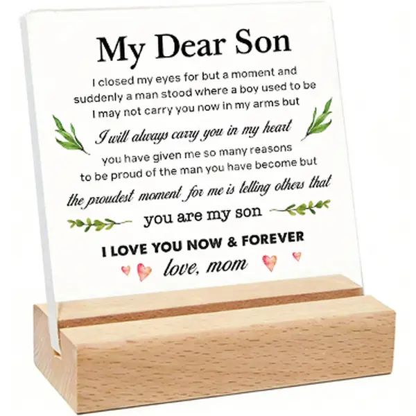Elegant Acrylic Desktop Decor Sign Keepsake - Custom Signs Indoor, Room Accessories, Mom-to-Son Birthday Gift with "I Closed My Eyes for But a Moment" Message, for Home Desk & Office Decor