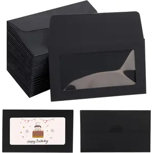 72 count  Card Envelopes 3.9 x 2.4 Inch  Card Holder  Sleeves with Windows and Buckle for Birthday Party Thanksgiving Gifts Business Invitation Card Envelopes Black