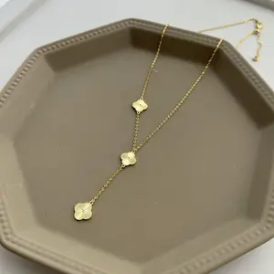 Solene Y-Clover Necklace 925 Sterling Silver | 18K Gold Plating | Matte Clover Finish