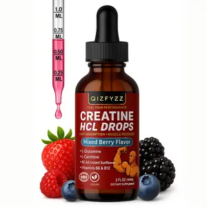 Creatine HCL Liquid Drops for Men & Women, Creatine Hydrochloride with L-Carnitine, L-Glutamine, BCAA, Vitamin B12 & B6 for Muscle Growth & Recovery-Vegan, Mixed Berry Flavor Flavor, 2 Fl Oz
