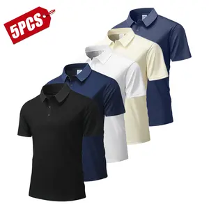 5-pack men’s fashion short-sleeve athletic shirts with buttons, casual collared design, stylish and versatile, polyester fabric—ideal for outdoor sports, suitable for dates, beach vacations, golf, tennis, and polo; a perfect gift for men.