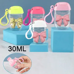 Convenient Transparent Hand Soap Dispenser, Elegant Pearl Bow Design, Travel Liquid Storage Bottle, Spray Bottle Dispenser, Hook Keychain, Bag Charm, Flip Top Design, Reusable Lid, Portable Empty Bottle Refillable, Cosmetic Container, Soft Soap Bottles