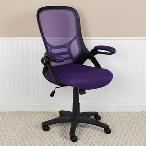 Flash Furniture  26.5 in. High Back Mesh Ergonomic Swivel Office Chair with Frame & Flip-up Arms, Black & Purple