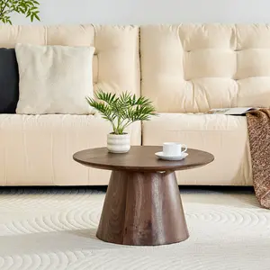 Round Coffee , 23.6” D × 13.7” H Wood Grain MDF End ,  Accent Side  with Adjustable Non-Slip Feet, 300Lbs Heavy Duty Space Saving Decor  for Living Room Bedroom Home Indoor Use, center table