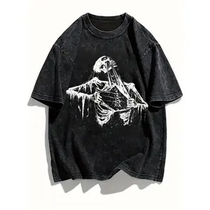 Mens Washed Cotton T Shirt Oversized Loose Fit Crew Neck Summer Streetwear Vintage Letter Print Soft Breathable Daily Wear for Casual Outfit
