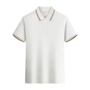 Men’s striped polo shirt with a turn-down collar; short-sleeve casual business golf polo shirt; breathable, quick-dry T-shirt for work and everyday wear