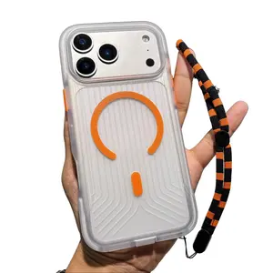 Suitable for iPhone 17 Pro Max phone case, corrugated magnetic suction, iPhone 16 luminous, 15 full protection, 14 with lanyard protective cover