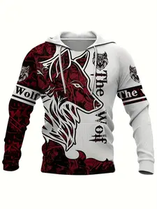 Wolf print hoodie, men's cool sweater, Graphic Sweatshirts, men's casual pattern pullover hooded sweater, street trend autumn and winter clothing, as a gift