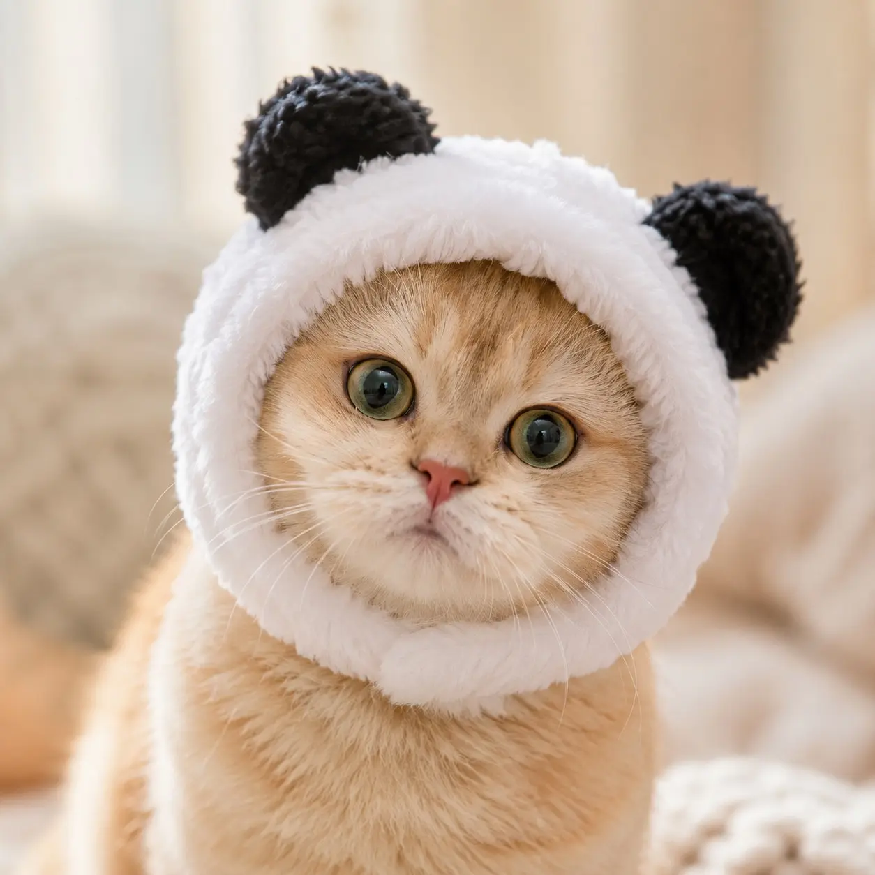Cat Plush Animal Ear Hats (3-Pcs Set) - Bunny, Bear, Lion Costumes, White with Pink Trim, Soft Fluffy Easter Pet Accessory, Hand Wash Only