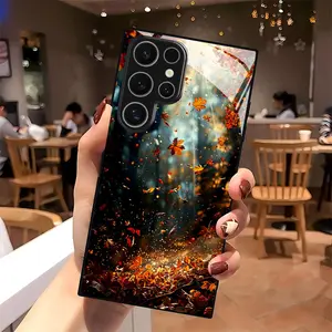 Autumn Leaves Falling with Intersecting Light and Shadow Pattern Design Tempered Glass Phone Case,Suitable for Samsung Galaxy S26 S25 S24 S23 S22Pro S21 S20 Fe Plus Ultra Pro A56 A55 A54 A53 A52 A51 A36 A35 A34 A32 A26 A25 A24 A23 A16 A15 A14 A06 A05 A03s